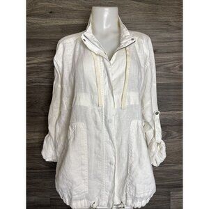 Lou & Grey 100% Linen White Full-Zip Roll Tab Sleeve Utility Jacket Womens sz L